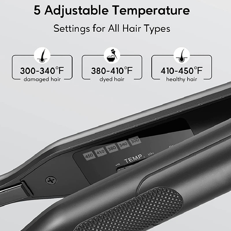 Mini 2-in-1 Hair Curler and Flat Iron with Titanium Plate, LED Display, Compact for Short Hair & Beard Styling