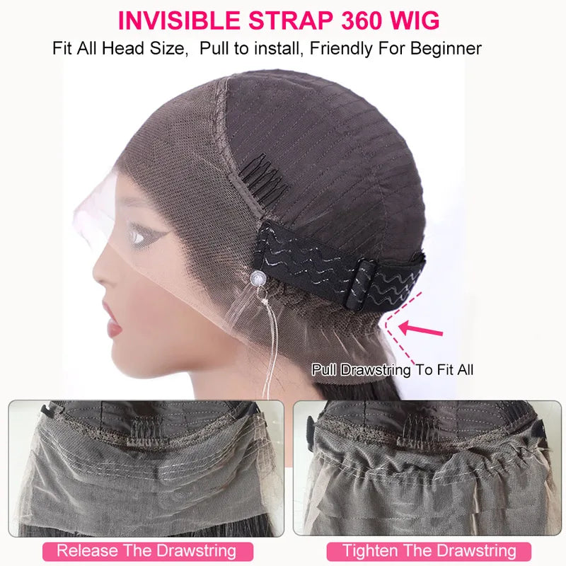 Full Lace Glueless Wig 30 Inch Straight Human Hair 250 Density Invisi Strap