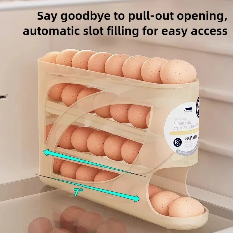 4-Tier Sliding Egg Dispenser Organizer - Space-Saving Fridge & Countertop Holder