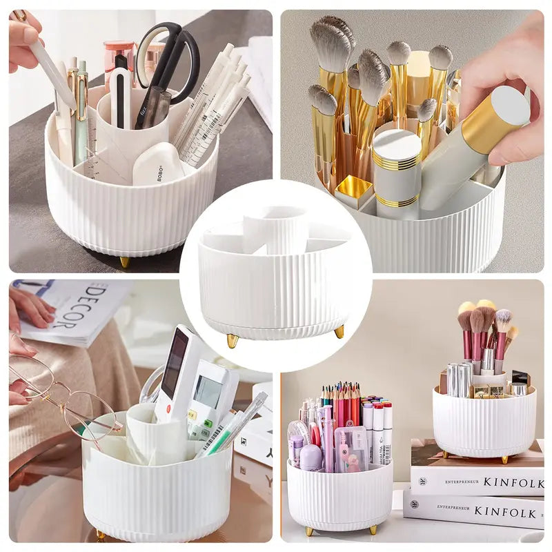 Rotating Makeup Brush Holder Organizer with 5 Compartments for Dresser Bathroom Office