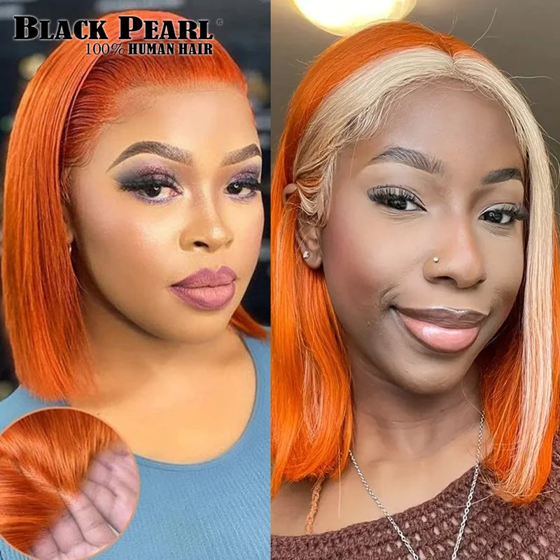 Black Pearl Lace Front Human Hair Wig Short Straight Bob Glueless Wig for Easy Styling