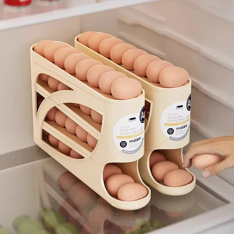 4-Tier Sliding Egg Dispenser Organizer - Space-Saving Fridge & Countertop Holder
