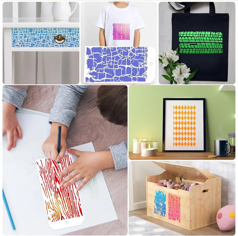 Texture Pattern Painting Stencil Set - 8 Reusable Wall, Wood, Fabric Decor