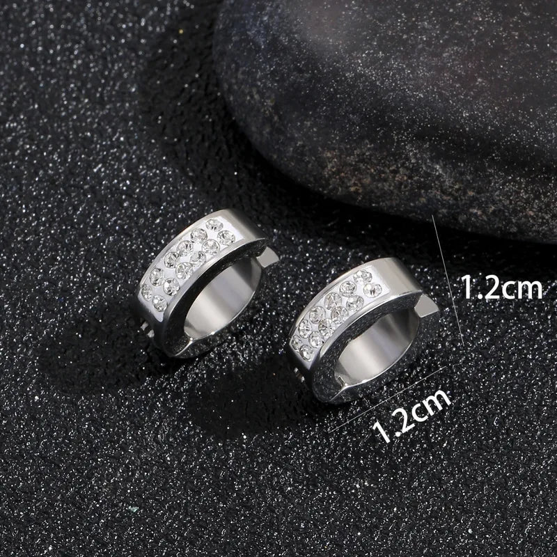 Titanium Steel Double Row Zircon Ear Cuffs - Trendy Stainless Steel Earrings for Men & Women