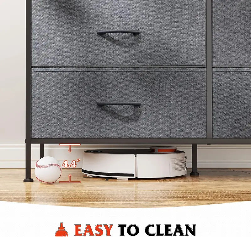 Bedroom Dresser with 6 Fabric Drawers, Dark Grey Storage Cabinet