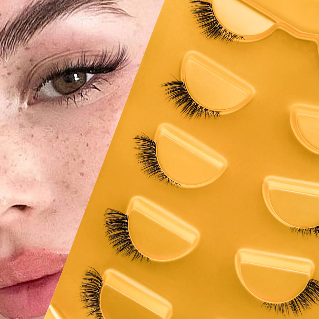 Natural Short Eyelashes with Transparent Strips - 5 Pairs, 3-10mm Eyelash Extensions for Daily Wear