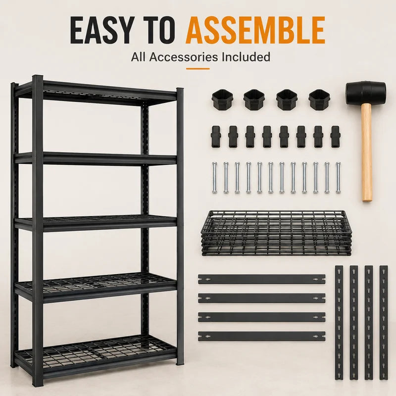 Heavy Duty Garage Shelving Units - Adjustable Wire Storage Racks, 385 LBS Per Shelf, Black, 35.4 x 15.7 x 72 Inches