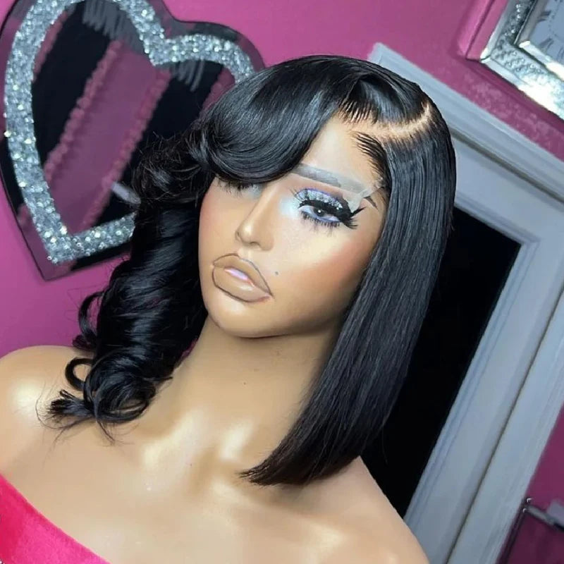HD Transparent Lace Front Wigs for Women Pre Plucked Brazilian Straight Human Hair - Layered Wavy Style