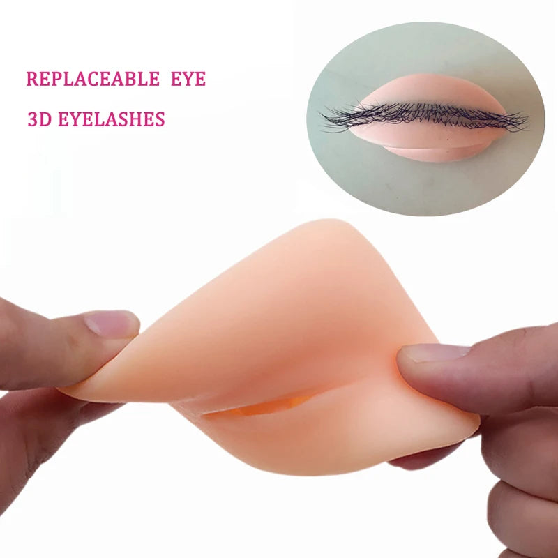 Eyelash Practice Mannequin Head Silicone Flat Doll Head for False Lash Training