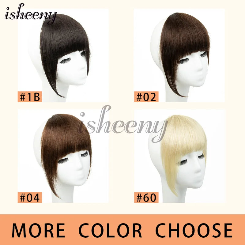 Human Hair Clip-In Bangs Set - Natural Blunt Cut Hair Extensions, Multiple Colors