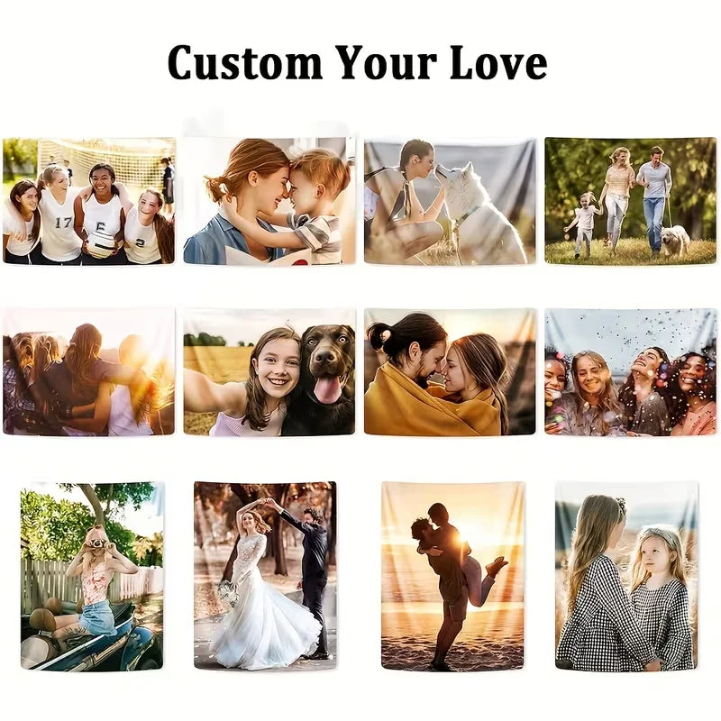 Customizable Photo & Text Tapestry for Birthday Wedding Halloween Holiday Decor