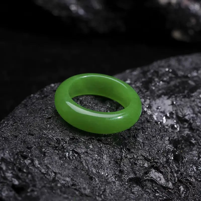 Green Jade Gemstone Ring - 6mm Wedding Band & Lucky Fengshui Jewelry for Her