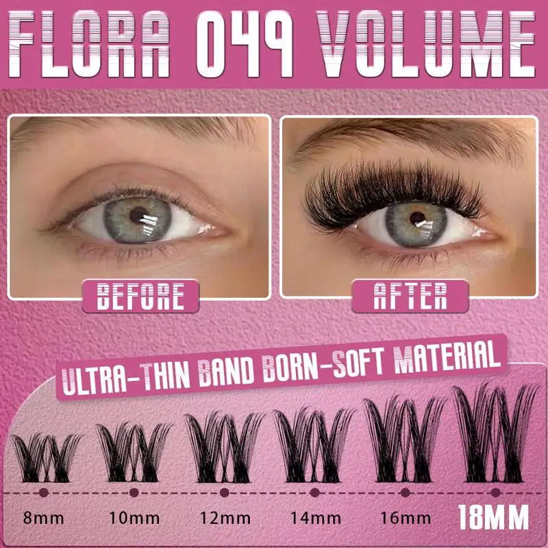 Natural D Curl False Eyelash Clusters - Handmade 8-18mm Wispy Lashes for DIY Extension