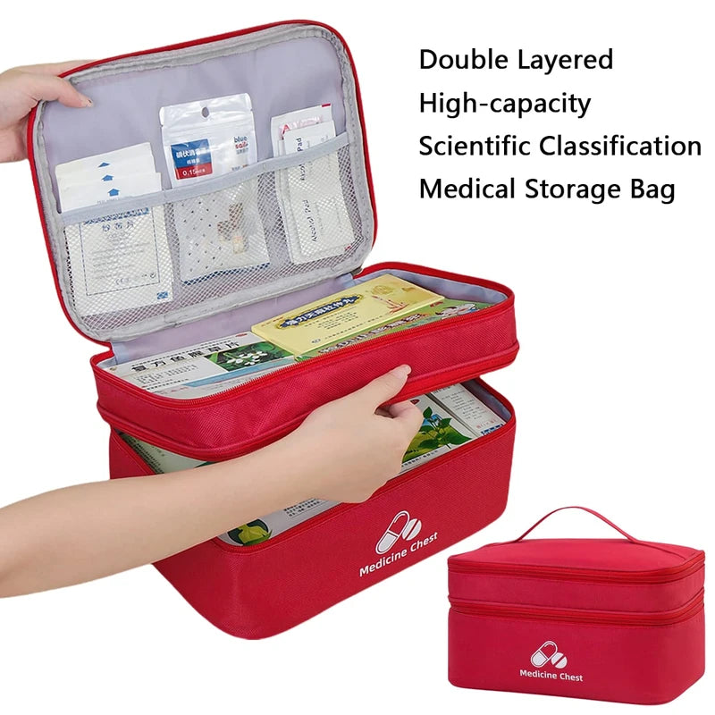 Large Capacity Double-Deck Medical Bag Emergency Kit Portable First Aid Storage