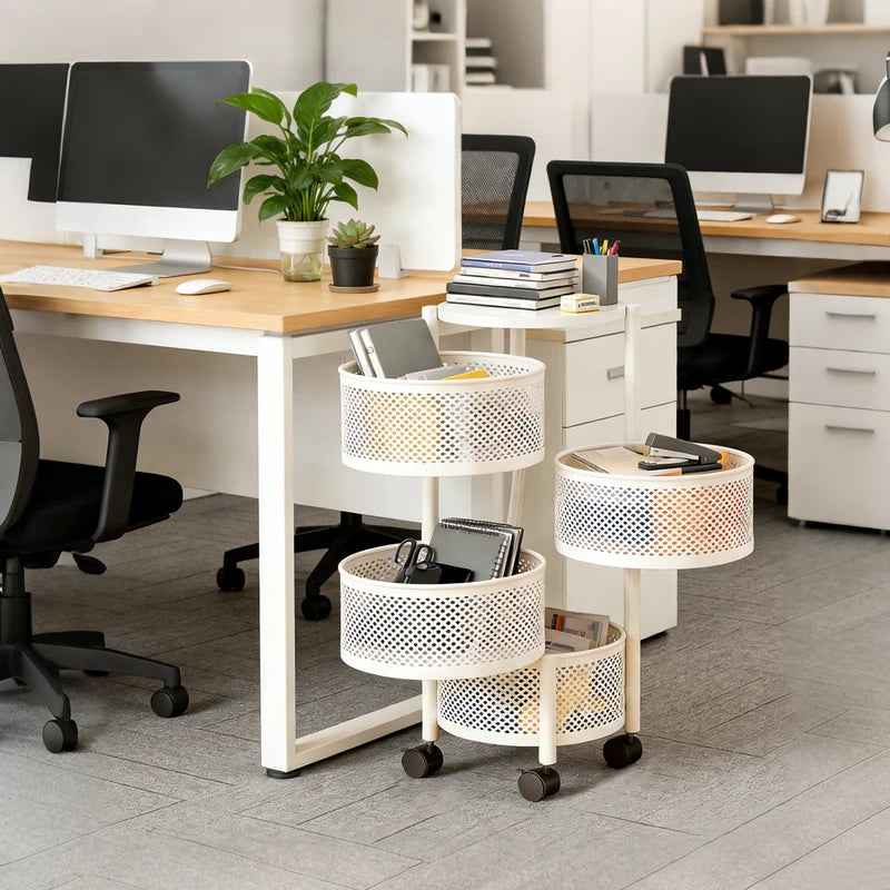 Multi-Functional Rotating Storage Rack - Mobile Floor Shelving for Kitchen and Home