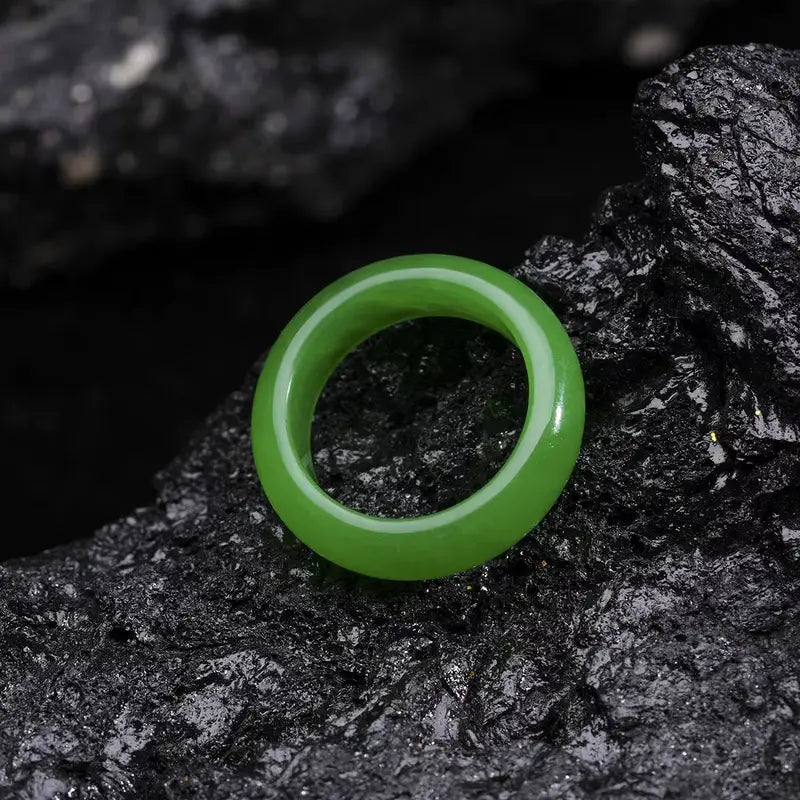 Green Jade Gemstone Ring - 6mm Wedding Band & Lucky Fengshui Jewelry for Her