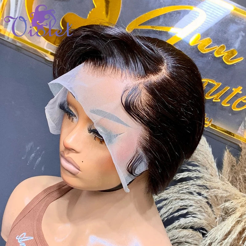 Pixie Cut Wigs for Black Women Human Hair Short Lace Front Bob Wigs T Part 13x4