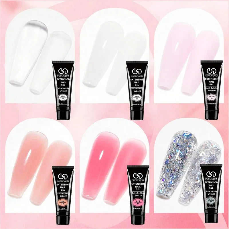 Poly Extension Gel Nail Kit with 6 Colors - UV Soak Off Builder Manicure Set