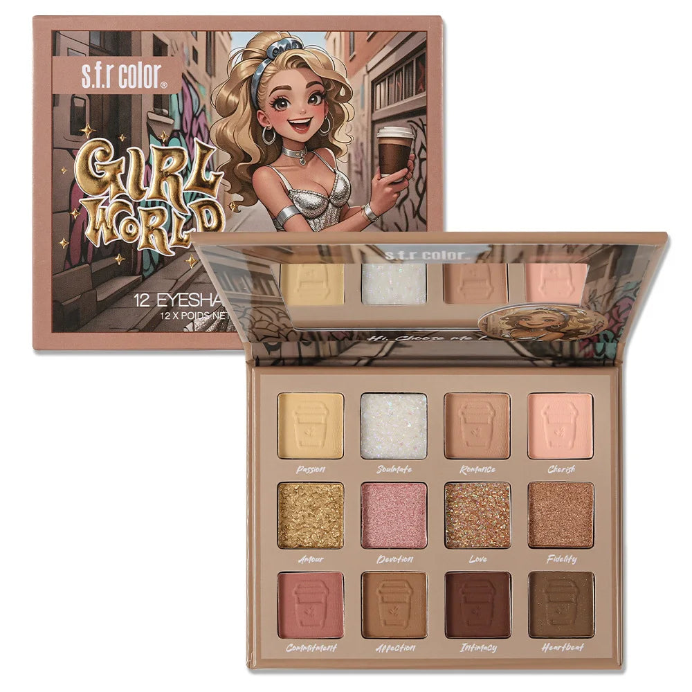Matte Glitter Eyeshadow Palette with Warm Nude Earth Tones - Waterproof & Long Lasting, 12 Color Shades
