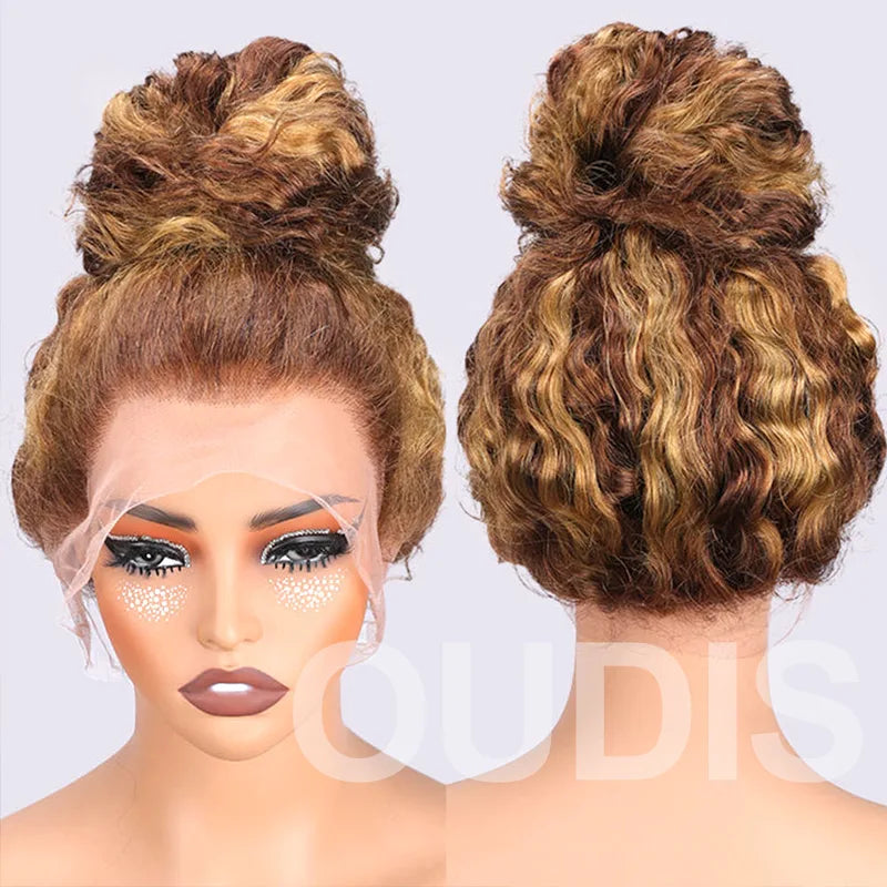 250 Density Full Lace Wig Human Hair Deep Wave Honey Blonde Glueless 360 Frontals