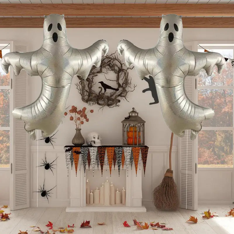 Large Silver Ghost Foil Balloons - Halloween Party Decorations, 2 Pack