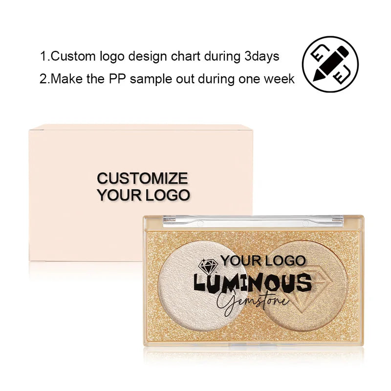 Dual-Shade Diamond Embossed Highlighter Palette - Shimmer Metallic Glow for Face & Body