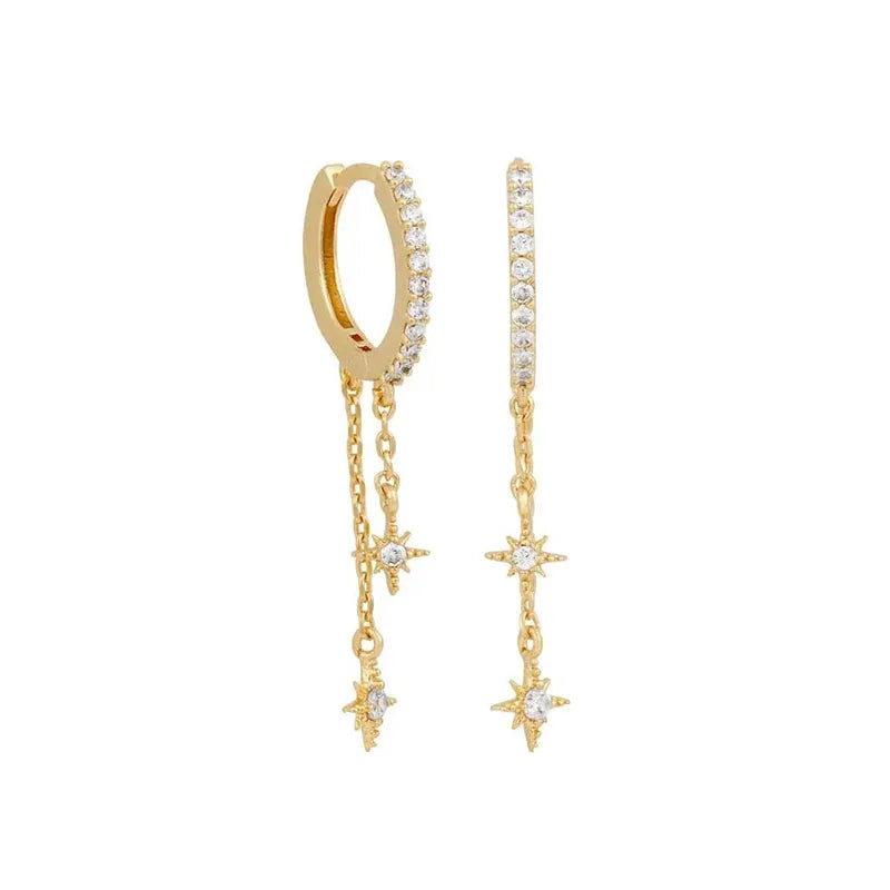 Star Moon Pendant CZ Chain Hoop Earrings for Women - Stainless Steel Jewelry