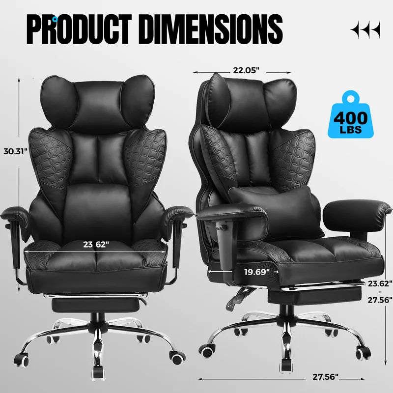 Ergonomic Leather Office Chair with Footrest & Adjustable Armrests