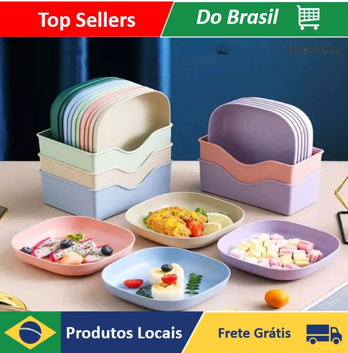 10-Piece Reusable Plastic Dish Set with Holder for Snacks and Serving