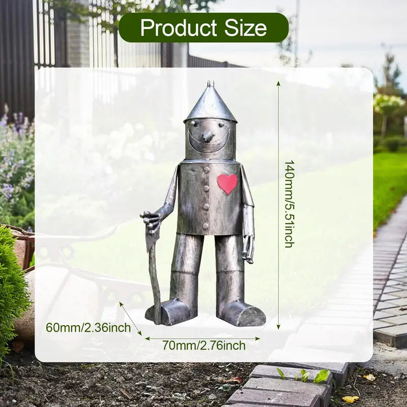 Whimsical Tin Man Garden Statue - Outdoor Yard Decor & Lawn Ornament