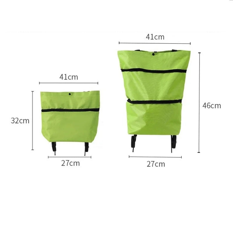 Foldable Shopping Cart with Wheels and Waterproof Bag – Portable Grocery Trolley