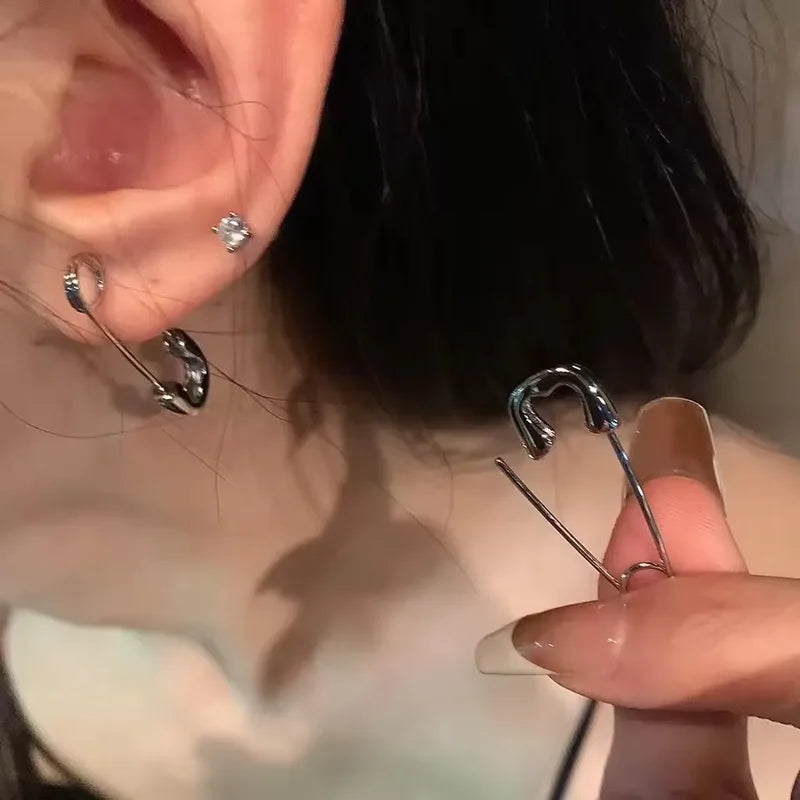 Y2K Punk Earrings Set with Star Heart Spiral Charms - Silver Tone, Multiple Colors
