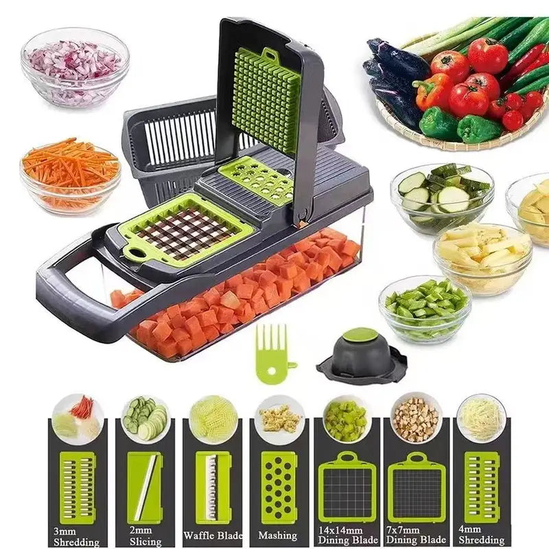 Multipurpose Kitchen Slicer and Food Cutter - 16-in-1 Stainless Steel Vegetable Grater and Chopper