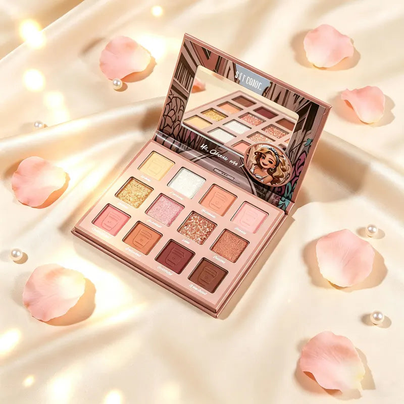Matte Glitter Eyeshadow Palette with Warm Nude Earth Tones - Waterproof & Long Lasting, 12 Color Shades