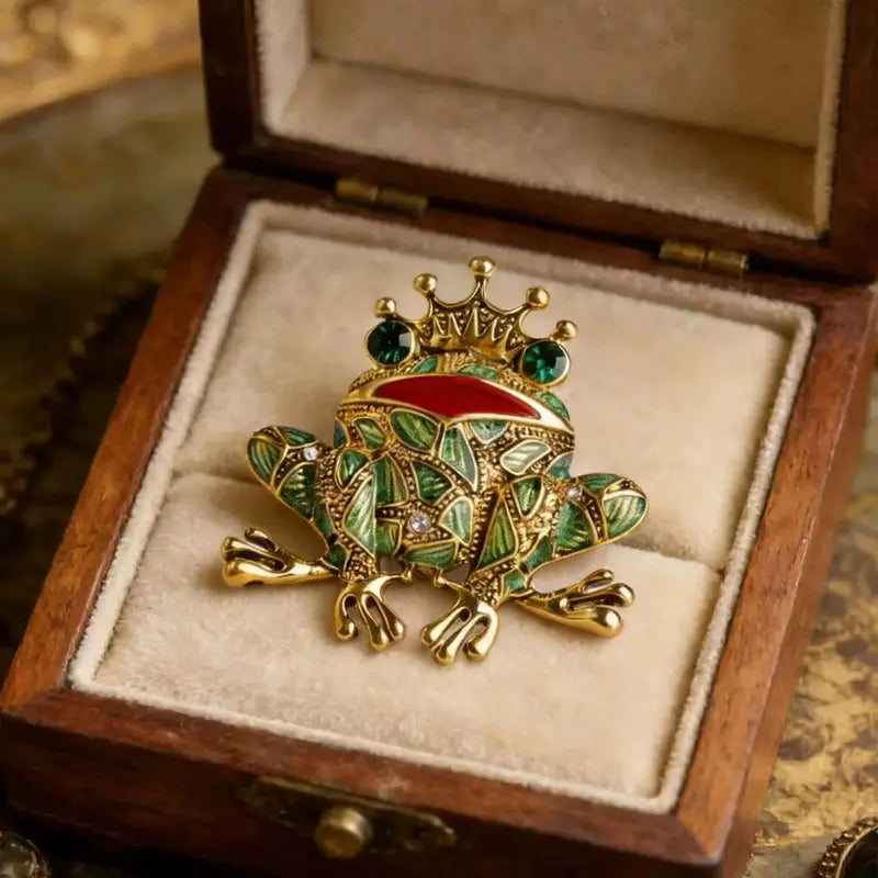 Vintage Frog Brooch with Green Eyes - Insect Toad Jewelry Pin for Men Women Kids