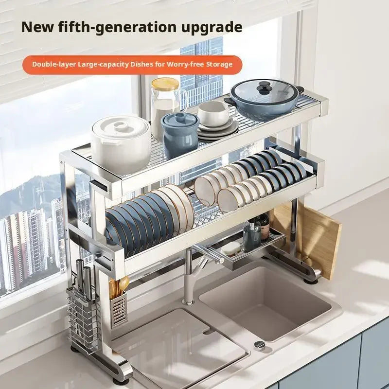 Stainless Steel Over Sink Dish Drying Rack Expandable Counter Organizer