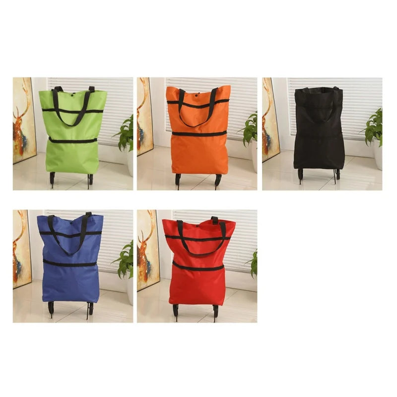 Foldable Shopping Cart with Wheels and Waterproof Bag – Portable Grocery Trolley