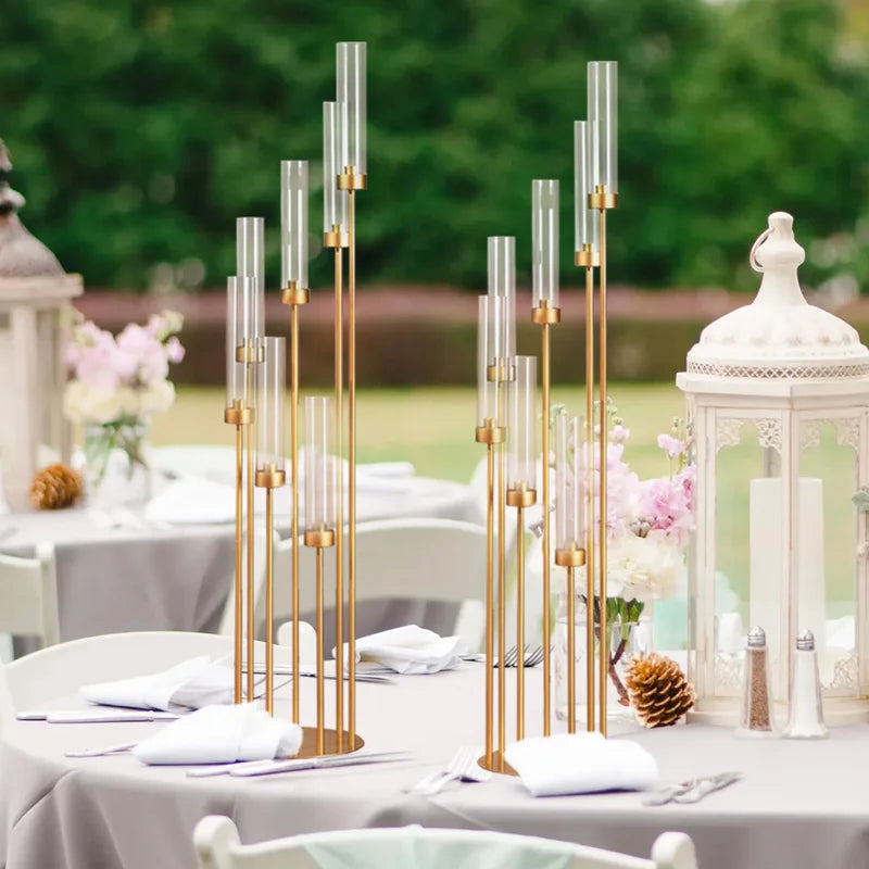 Gold Floor Candelabra Set - Tall Wedding Centerpieces, 48 Inch, 4-Pack with Removable Lampshades