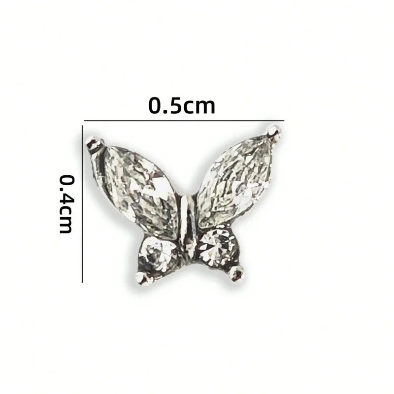 Mini Butterfly Nail Rhinestones Set - Zirconia Nail Art Accessories with Light Luxury Metal Finish