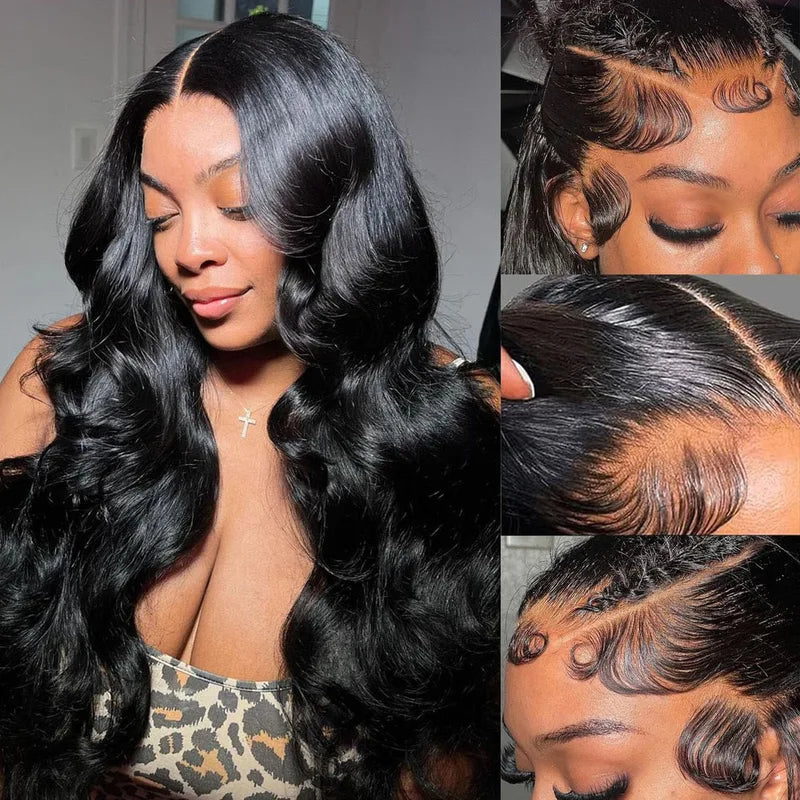 Body Wave Human Hair 13x4 HD Lace Frontal Wig - Pre Plucked, Full Lace, Black