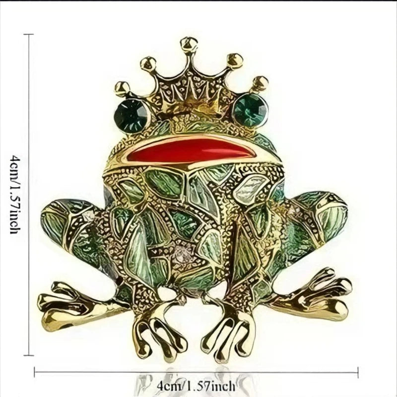 Vintage Frog Brooch with Green Eyes - Insect Toad Jewelry Pin for Men Women Kids