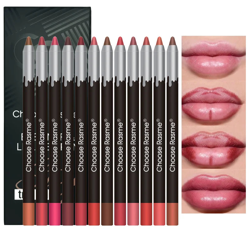 Matte Lip Liner Set - 12 Assorted Long-Lasting Lipstick Pencils Gift Set