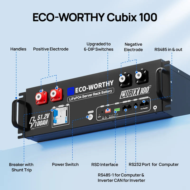 48V 100Ah LiFePO4 Lithium Battery with Bluetooth for Home & Server Rack