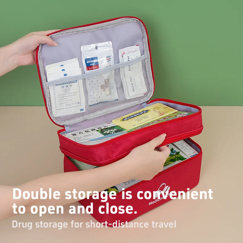 Large Capacity Double-Deck Medical Bag Emergency Kit Portable First Aid Storage
