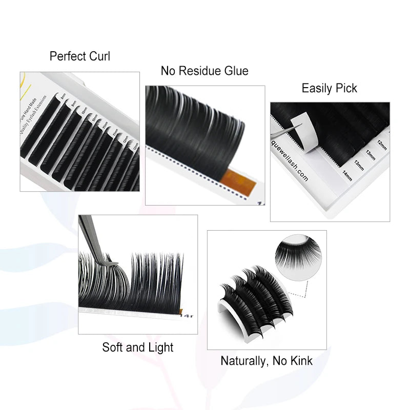 Eyelash Extensions Silk C/CC/D Curl 12 Lines/Tray Professional False Lashes