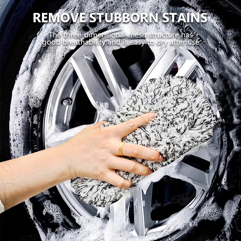 Microfiber Car Wash Sponge Two-Sided Plush Massage Net Wheel Cleaner Scratch-Free