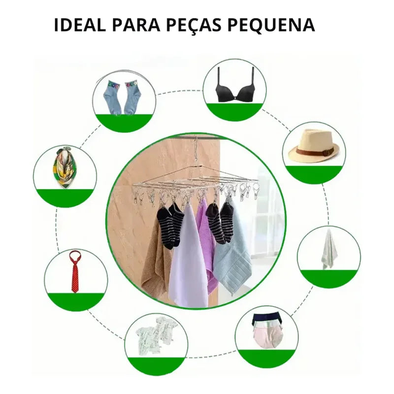 Stainless Steel Folding Clothesline with Clamps - Portable Laundry Line for Indoor & Outdoor Use