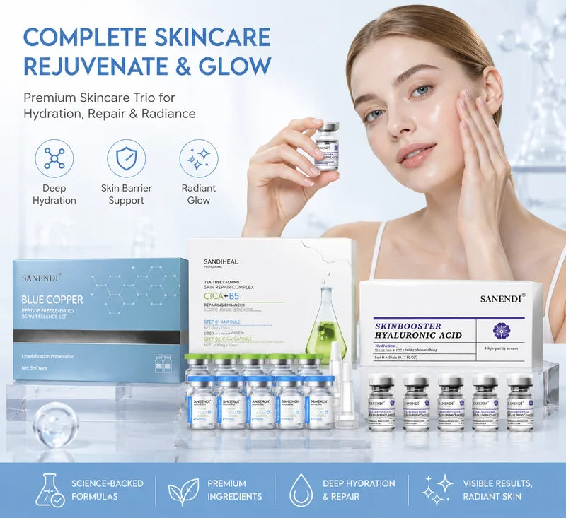 Face Serum with Hyaluronic Acid and Copper Peptides - Hydrating Anti-Aging Solution - 10 Vials