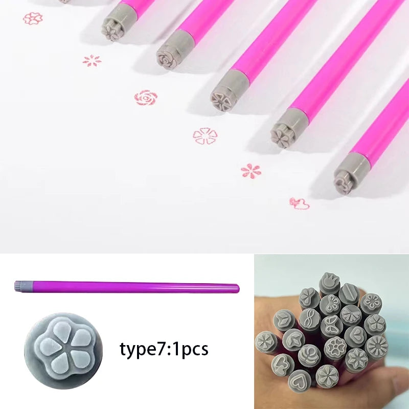 Detachable Nail Art Stamp Pen with Floral Butterfly Pattern for Manicure Crafting
