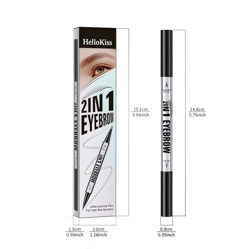 2-in-1 Waterproof Eyebrow Pen with Micro Fork Tip & Precision Brush for Natural Hair Strokes
